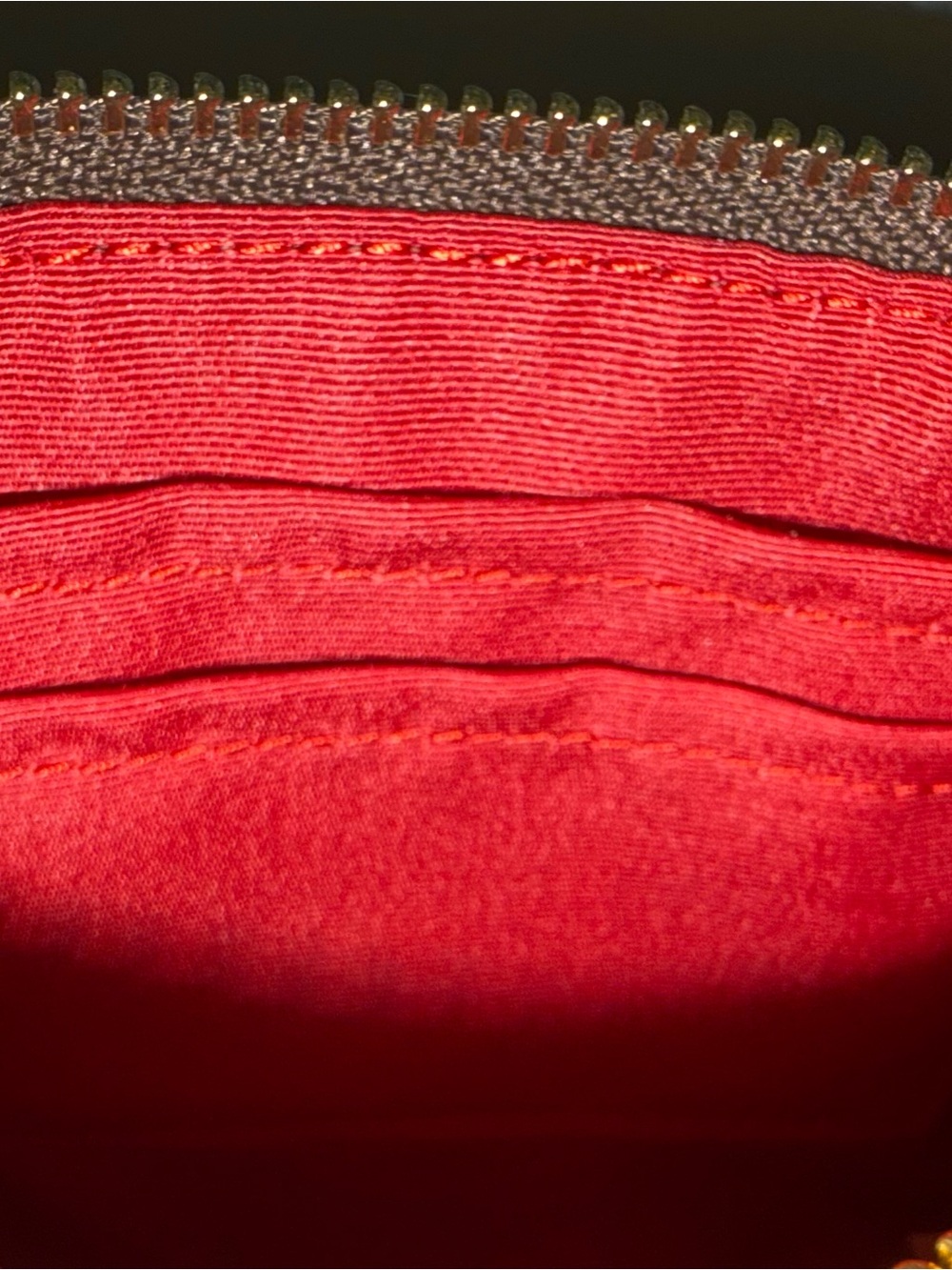 Coach Brown Leather Wristlet with True Red Center Stripe - Picture 3 of 3